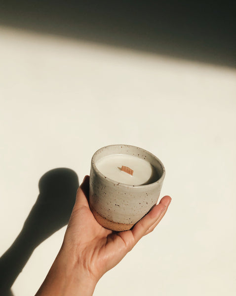 Ceramic candle with glazed exterior