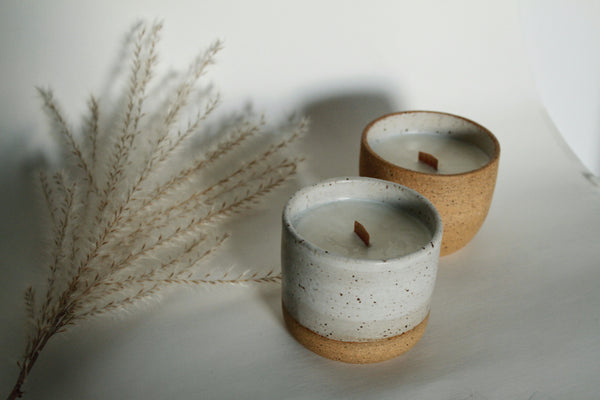 Ceramic candle with glazed exterior